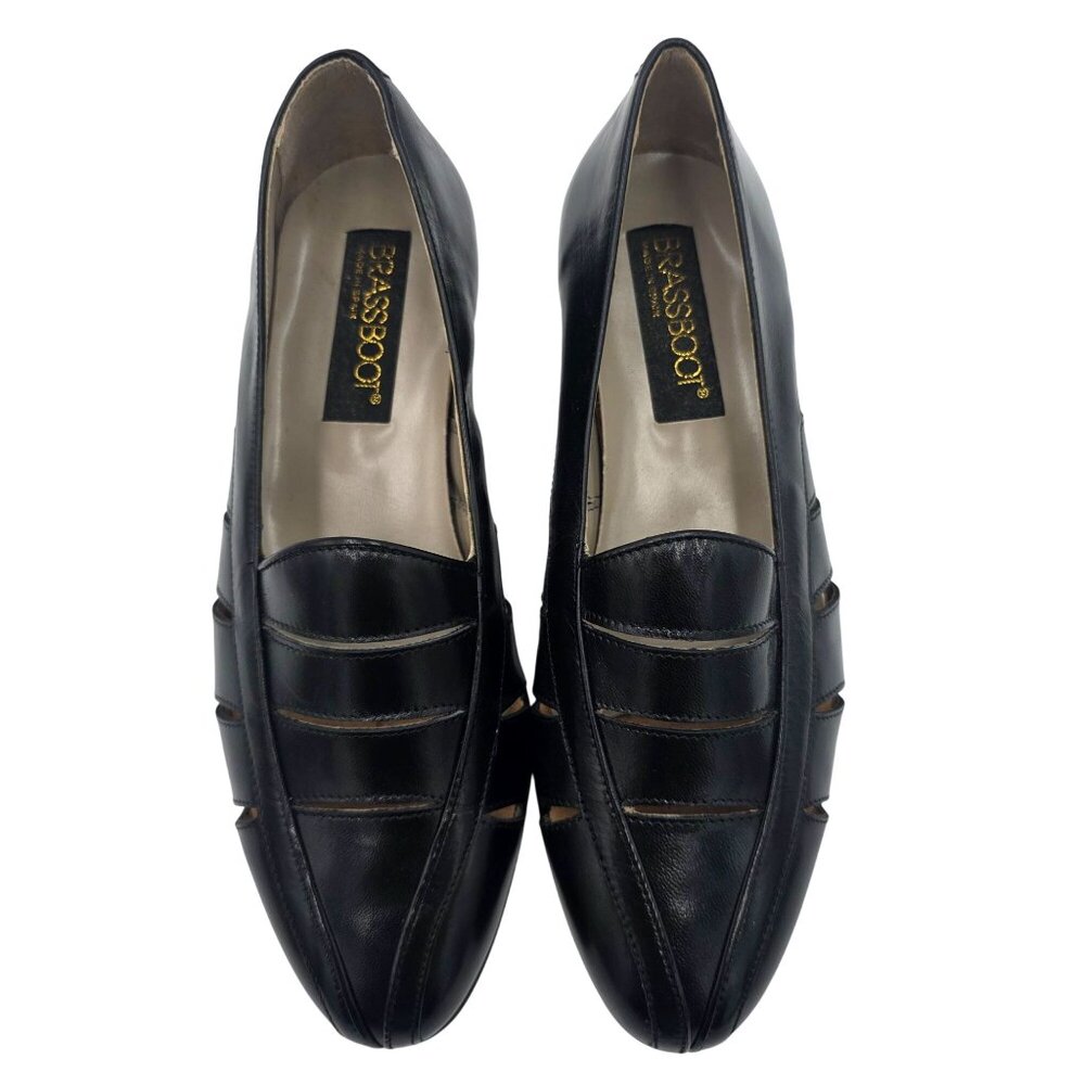 Vintage NEW Brassboot Spain Mens 7 Black Leather Loafer Dress Shoes Sandals NOS - Picture 9 of 11